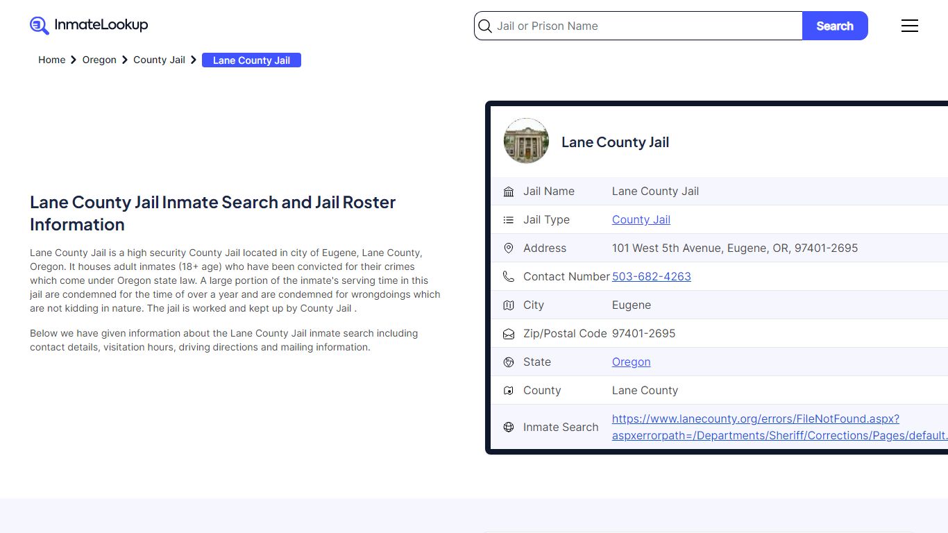 Lane County Jail Inmate Search - Eugene Oregon - Inmate Lookup